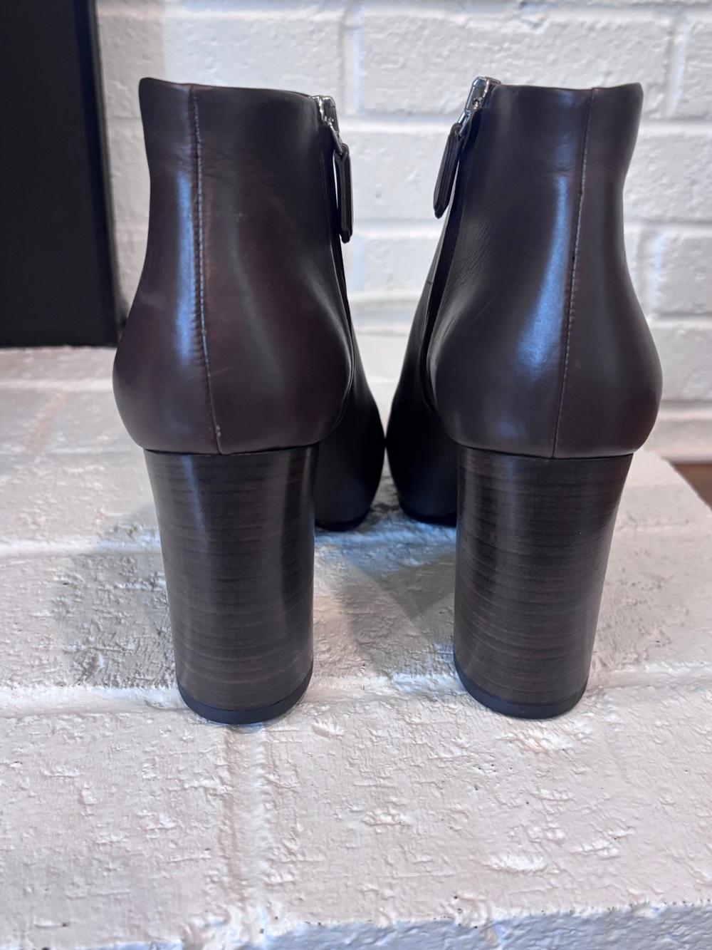 Prada Women's Brown Leather Block Heel Ankle Boots - Picture 4 of 9